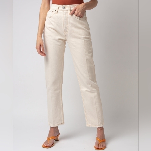 Re/Done Vintage White Worn Raw Distressed Hem 5 Button Jeans Size 29 - Picture 2 of 7